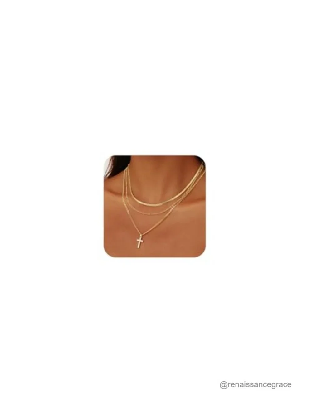 Layered Gold Cross Necklaces Set for Women, Cube Zirconia Pendant, 14K Gold